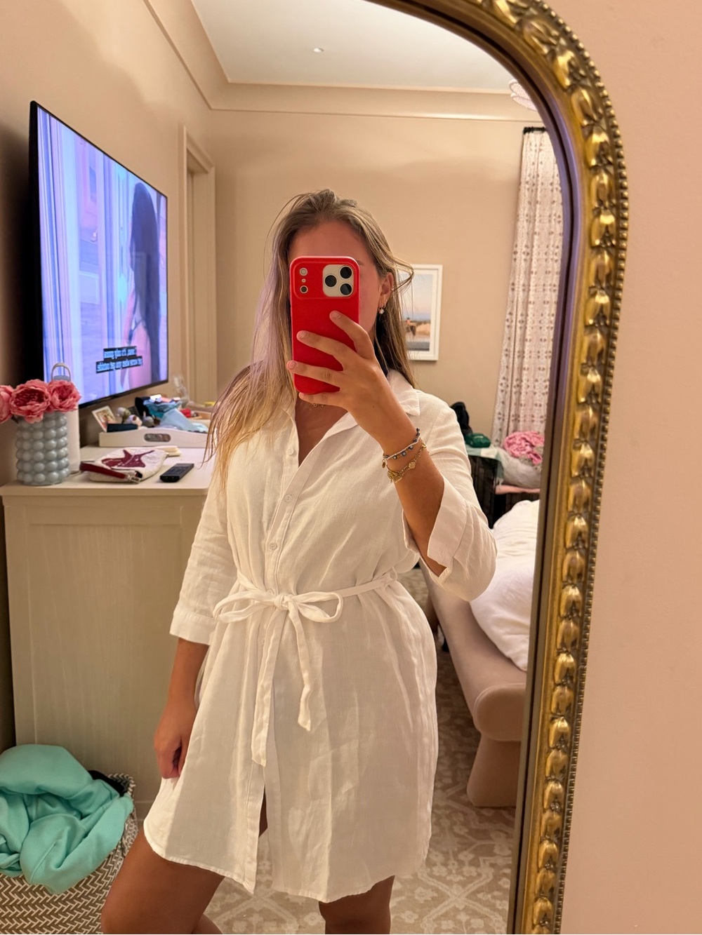L'AGENCE White Linen Mini Shirt Dress